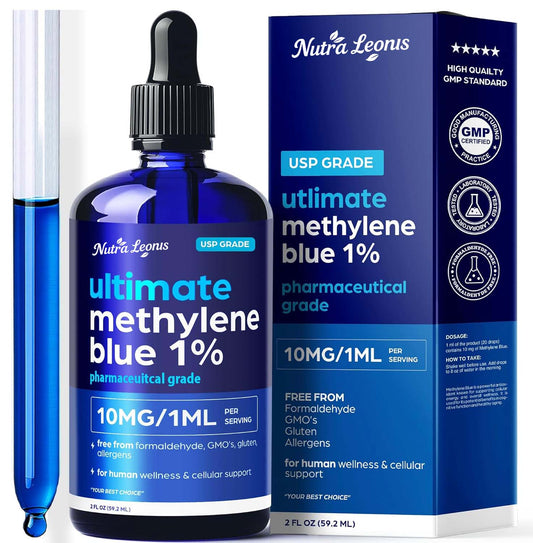 NUTRALEONIS Methylene Blue Pharmaceutical Grade 2oz– USP Grade 1% Solution with Balanced Electrolyte SolutionThird-Party Tested Brain Health Supplement for Humans –No Formaldehyde High Cognitive Support